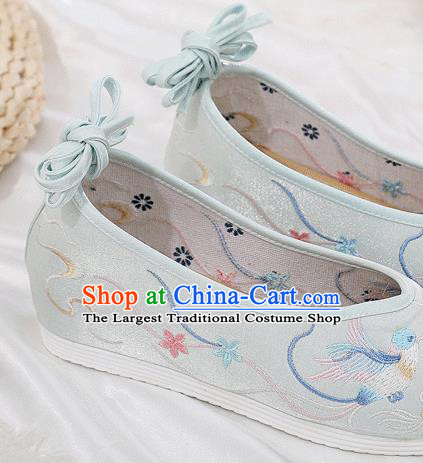 China Traditional Hanfu Shoes Embroidered Light Blue Cloth Shoes Ancient Princess Bow Shoes