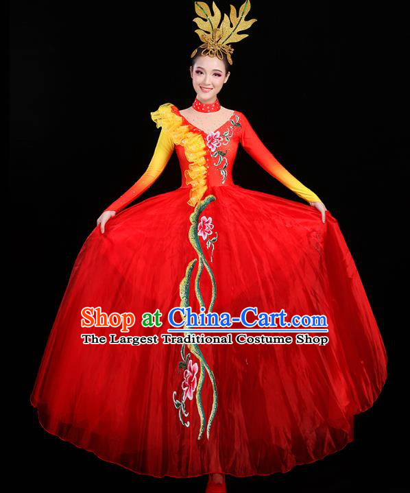 China Spring Festival Gala Opening Dance Costume Flower Dance Clothing Chorus Group Performance Red Dress