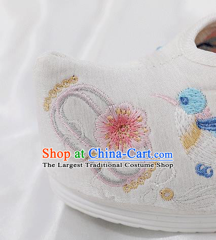 China Ancient Princess Bow Shoes Traditional Hanfu Shoes Embroidered White Cloth Shoes