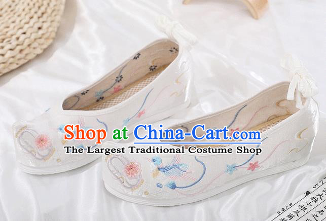 China Ancient Princess Bow Shoes Traditional Hanfu Shoes Embroidered White Cloth Shoes