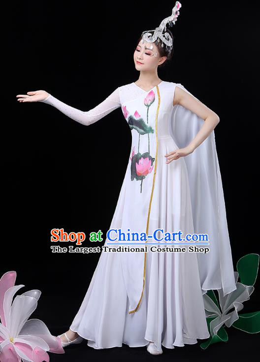 Chinese Umbrella Dance White Dress Traditional Lotus Dance Performance Clothing Classical Dance Costume
