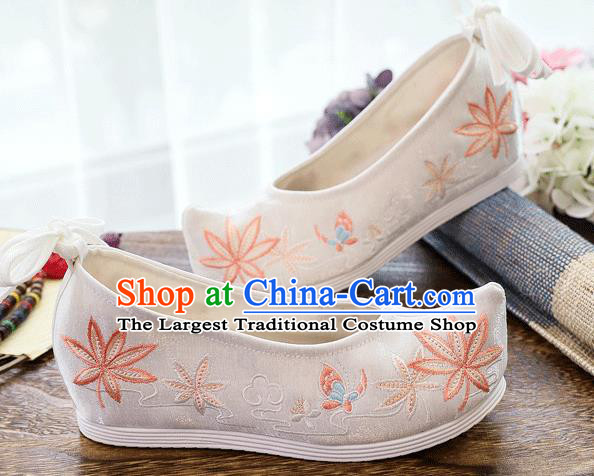 China Embroidered Maple Leaf Shoes Handmade White Cloth Shoes Traditional National Woman Shoes