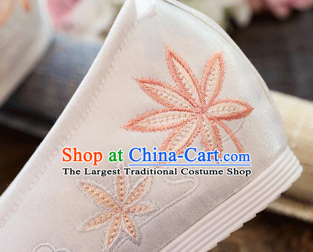China Embroidered Maple Leaf Shoes Handmade White Cloth Shoes Traditional National Woman Shoes