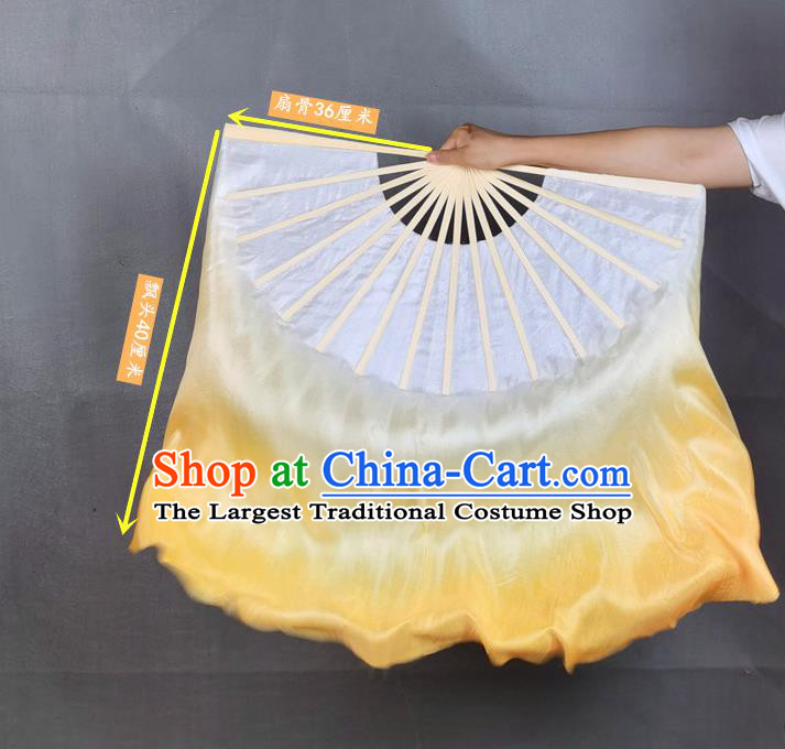 China Group Dance Long Ribbon Fan Classical Dance Yellow Silk Fan Jiaozhou Yangko Dance Folding Fan