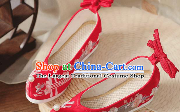 China Handmade Bride Red Bow Shoes Wedding Shoes Embroidered Lute Shoes