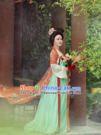 China Ancient Court Lady Green Hanfu Dress Traditional Tang Dynasty Noble Countess Historical Clothing Complete Set