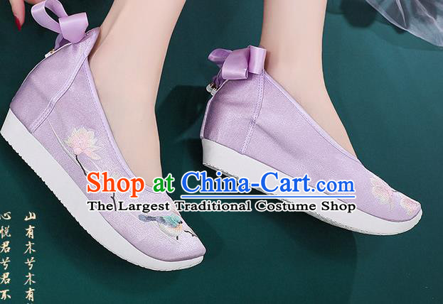 China National Violet Cloth Shoes Traditional Princess Shoes Embroidered Mangnolia Bird Shoes