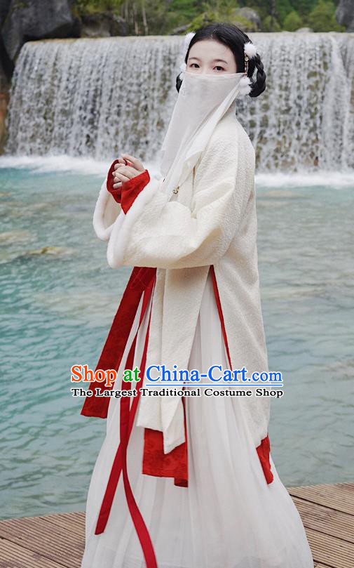 China Traditional Song Dynasty Winter Historical Clothing Ancient Young Lady Hanfu Dress Apparels Full Set