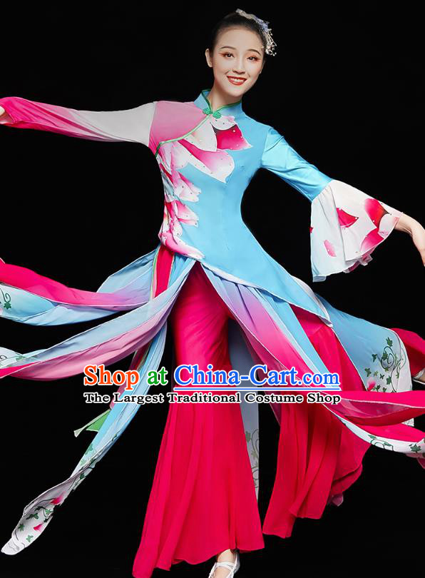 China Folk Dance Clothing Women Group Dance Yangge Costume Yangko Dance Fan Dance Blue Uniforms