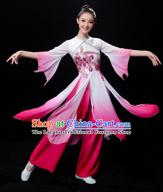 Chinese Jasmine Dance Dress Traditional Umbrella Dance Rosy Outfits Classical Dance Clothing