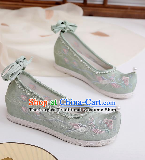 China Hanfu Shoes Traditional Ming Dynasty Princess Shoes Embroidered Green Cloth Shoes