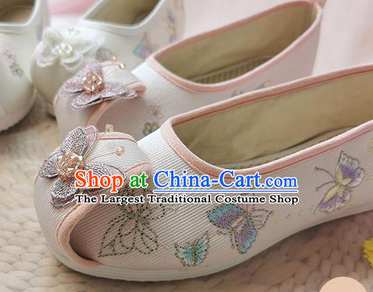 Chinese Classical Hanfu Butterfly Shoes National Folk Dance Shoes Traditional Embroidered Pink Cloth Shoes