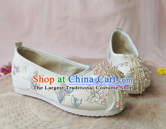 Chinese Traditional Embroidered Shoes National Folk Dance Shoes Classical Hanfu Beads Tassel Shoes