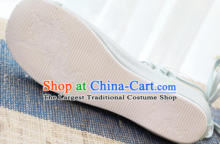 Chinese Hanfu Shoes Traditional Classical Dance Shoes Light Blue Embroidered Shoes