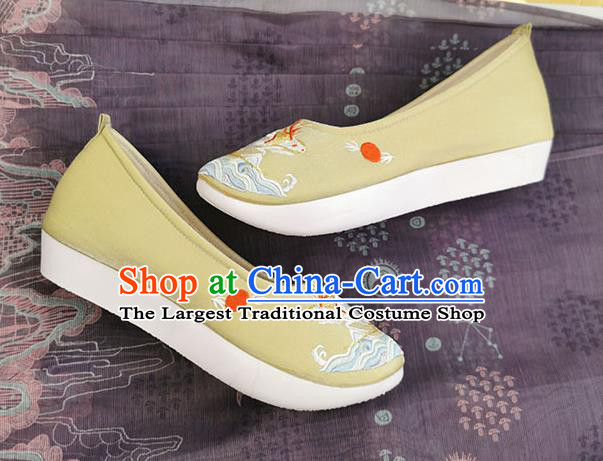 China Ancient Princess Shoes Traditional Hanfu Light Green Shoes Ming Dynasty Embroidered Shoes