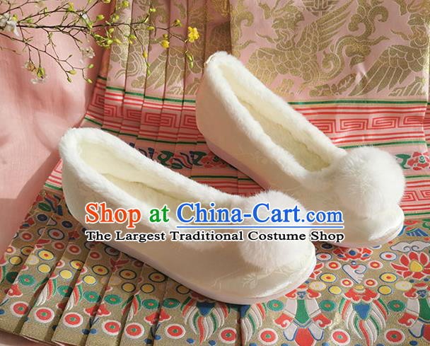 China Ancient Fairy Shoes Traditional Hanfu Beige Satin Shoes Ming Dynasty Princess Shoes