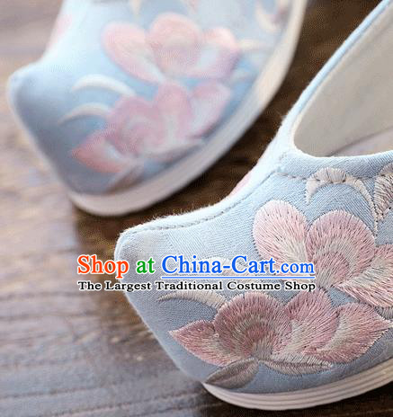 China Handmade Folk Dance Shoes Embroidered Blue Cloth Bow Shoes Traditional Hanfu Shoes