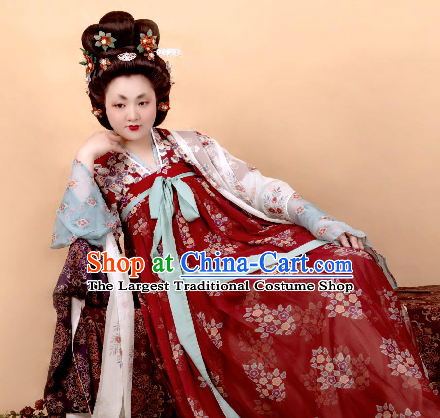 China Ancient Royal Countess Red Hanfu Dress Traditional Tang Dynasty Noble Woman Historical Costumes