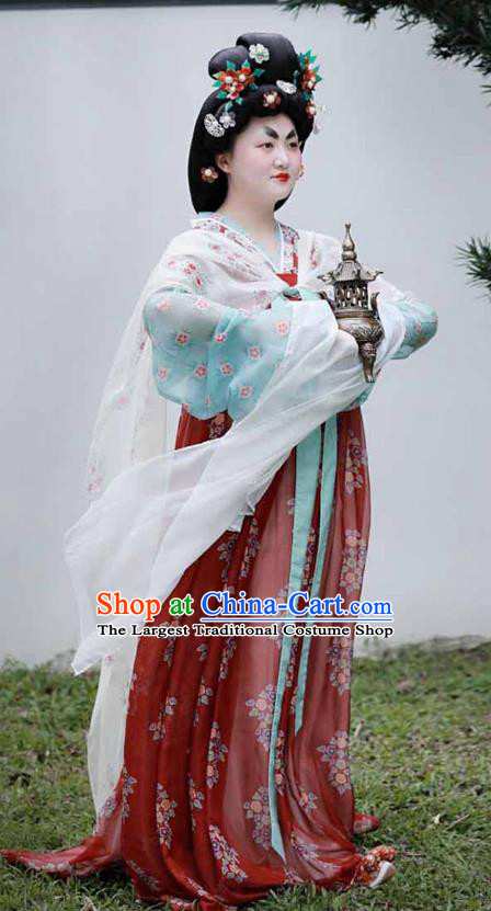 China Ancient Royal Countess Red Hanfu Dress Traditional Tang Dynasty Noble Woman Historical Costumes