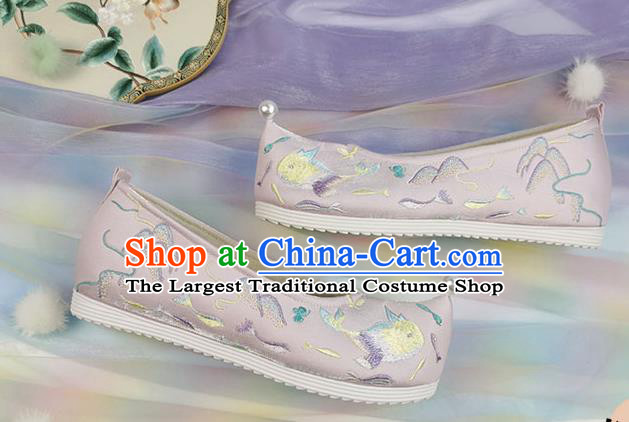 China Traditional Hanfu Pink Cloth Shoes Handmade Ming Dynasty Bow Shoes Ancient Princess Embroidered Shoes