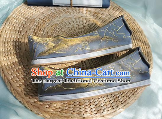 Chinese Traditional Embroidered Shoes Grey Cloth Shoes Ancient Swordsman Shoes