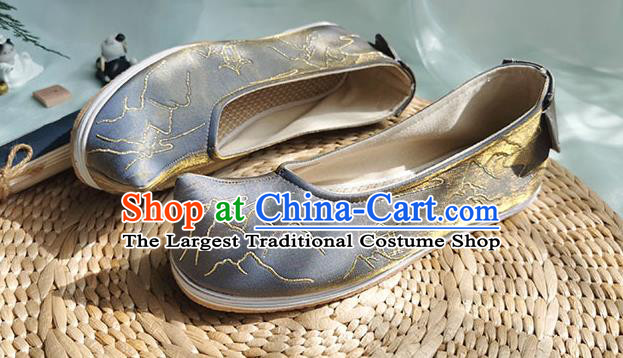 Chinese Traditional Embroidered Shoes Grey Cloth Shoes Ancient Swordsman Shoes
