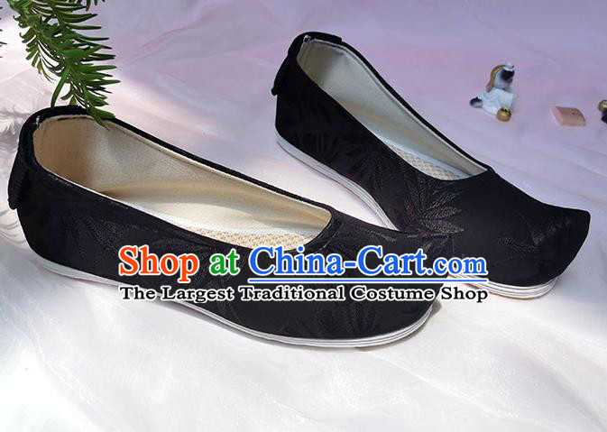 Chinese Traditional Ming Dynasty Scholar Shoes Black Cloth Bow Shoes Ancient Swordsman Shoes