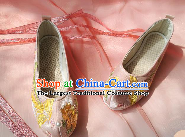China Classical Embroidered Phoenix Shoes Traditional Ming Dynasty Hanfu Shoes Ancient Princess Pink Shoes