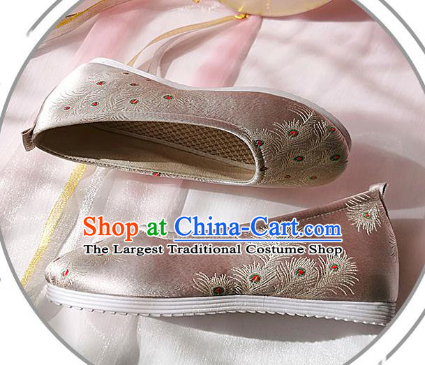 China Ancient Female Student Shoes Classical Pink Brocade Shoes Traditional Hanfu Embroidered Shoes
