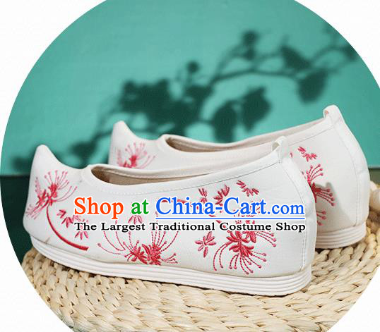 China Traditional Ming Dynasty Hanfu Shoes Princess Shoes Classical Embroidered Red Dandelion Shoes