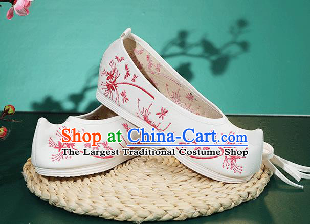 China Traditional Ming Dynasty Hanfu Shoes Princess Shoes Classical Embroidered Red Dandelion Shoes