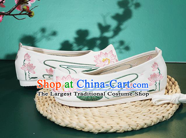 China Traditional Hanfu Cloth Shoes Embroidery Lotus Shoes Classical Dance Shoes
