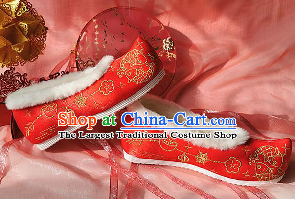 China Classical Xiuhe Wedding Shoes Traditional Hanfu Red Embroidered Shoes Ancient Bride Shoes