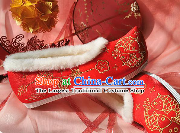 China Classical Xiuhe Wedding Shoes Traditional Hanfu Red Embroidered Shoes Ancient Bride Shoes
