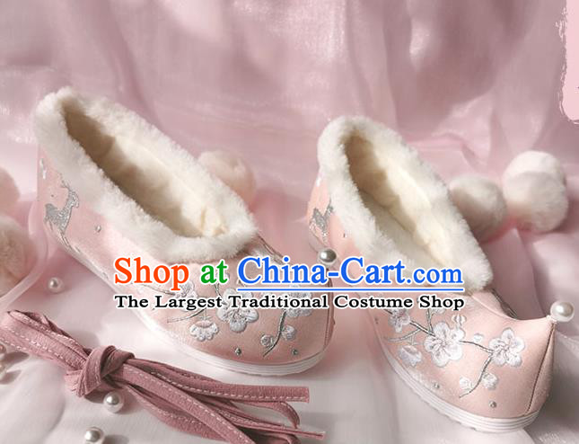 China Ancient Princess Shoes Classical Cloth Shoes Traditional Hanfu Pink Embroidered Shoes