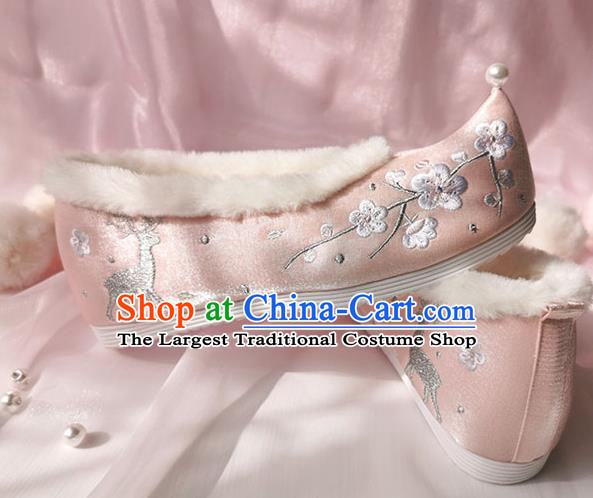 China Ancient Princess Shoes Classical Cloth Shoes Traditional Hanfu Pink Embroidered Shoes