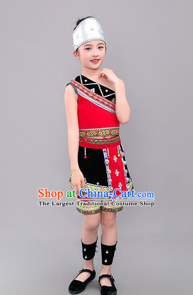 Chinese Children Day Performance Costumes Tujia Ethnic Folk Dance Clothing