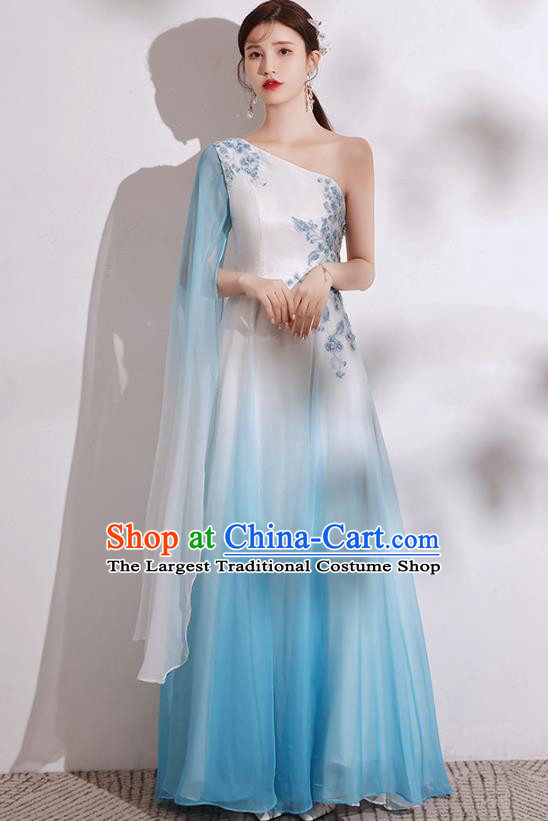 China Stage Performance Blue Dress Chorus Group Costumes Annual Meeting Compere Clothing