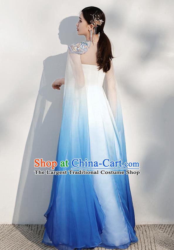 China Annual Meeting Catwalks Clothing Stage Show Embroidered Royalblue Full Dress Zither Performance Costume