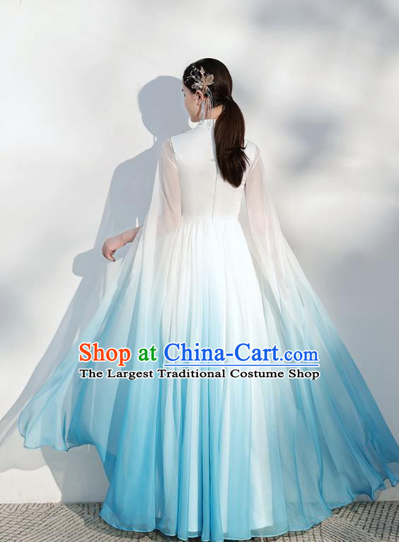 China Annual Meeting Compere Clothing Chorus Performance White Satin Full Dress Modern Dance Costume