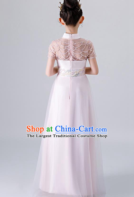 Top Grade Children Day Princess Performance Costume Classical Dance Garment Catwalks Compere Pink Full Dress