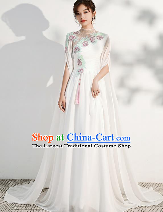 China Solo Performance White Full Dress Woman Modern Dance Costume Catwalks Clothing