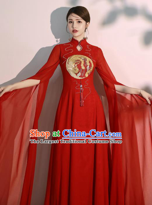 China Stage Show Red Full Dress Classical Dance Costume Catwalks Woman Clothing