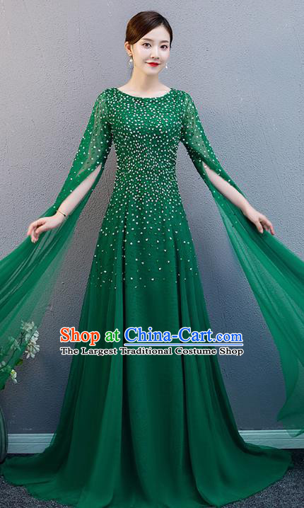 China Catwalks Woman Clothing Stage Show Green Full Dress Chorus Performance Water Sleeve Costume
