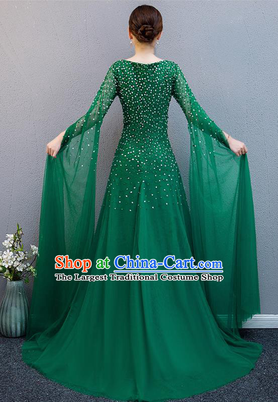 China Catwalks Woman Clothing Stage Show Green Full Dress Chorus Performance Water Sleeve Costume