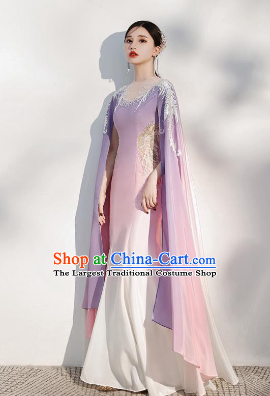 China Flowers Fairy Violet Full Dress Woman Chorus Costume Annual Meeting Compere Clothing