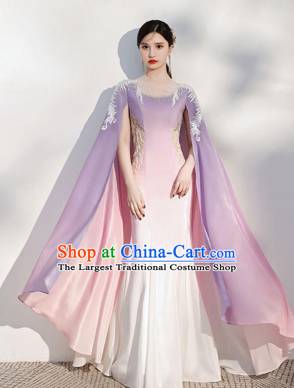 China Flowers Fairy Violet Full Dress Woman Chorus Costume Annual Meeting Compere Clothing