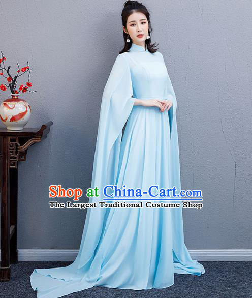 China Catwalks Clothing Classical Dance Blue Full Dress Woman Chorus Performance Costume