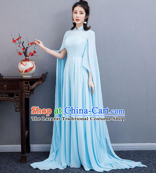 China Catwalks Clothing Classical Dance Blue Full Dress Woman Chorus Performance Costume