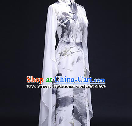 China Woman Classical Dance Costume Catwalks Performance Clothing Ink Painting Full Dress